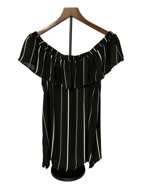 DR2 Black and White Vertical Stripe Off-Shoulder Camisole